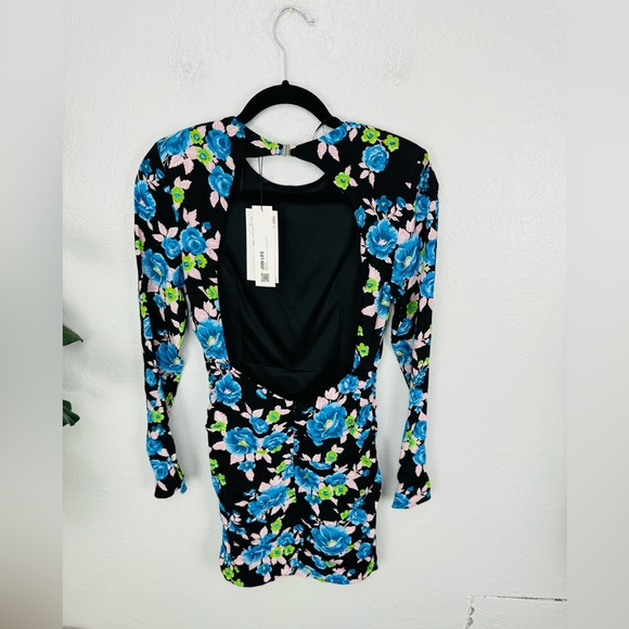NWT Zara Blue Rose Printed Black  Backless Mini Dress - Picture 4 of 9